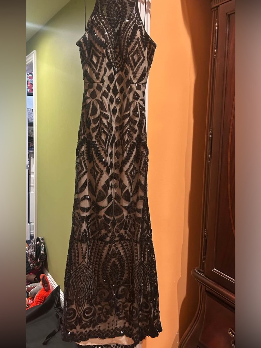 Dave & Johnny Black Sequin Halter Dress